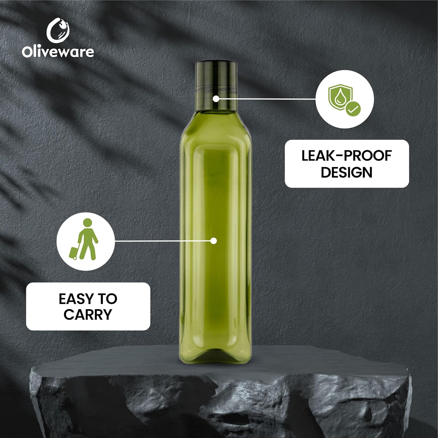 Oliveware Premium Plastic Water Bottle, 1L, Set of 6, Green