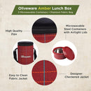 SOPL-OLIVEWARE Amber Lunch Box, Microwave Safe & Leak Proof, 3 Inside Steel Containers with BPA Free Lids (2 * 450ml & 600ml), Fabric Bag - Red