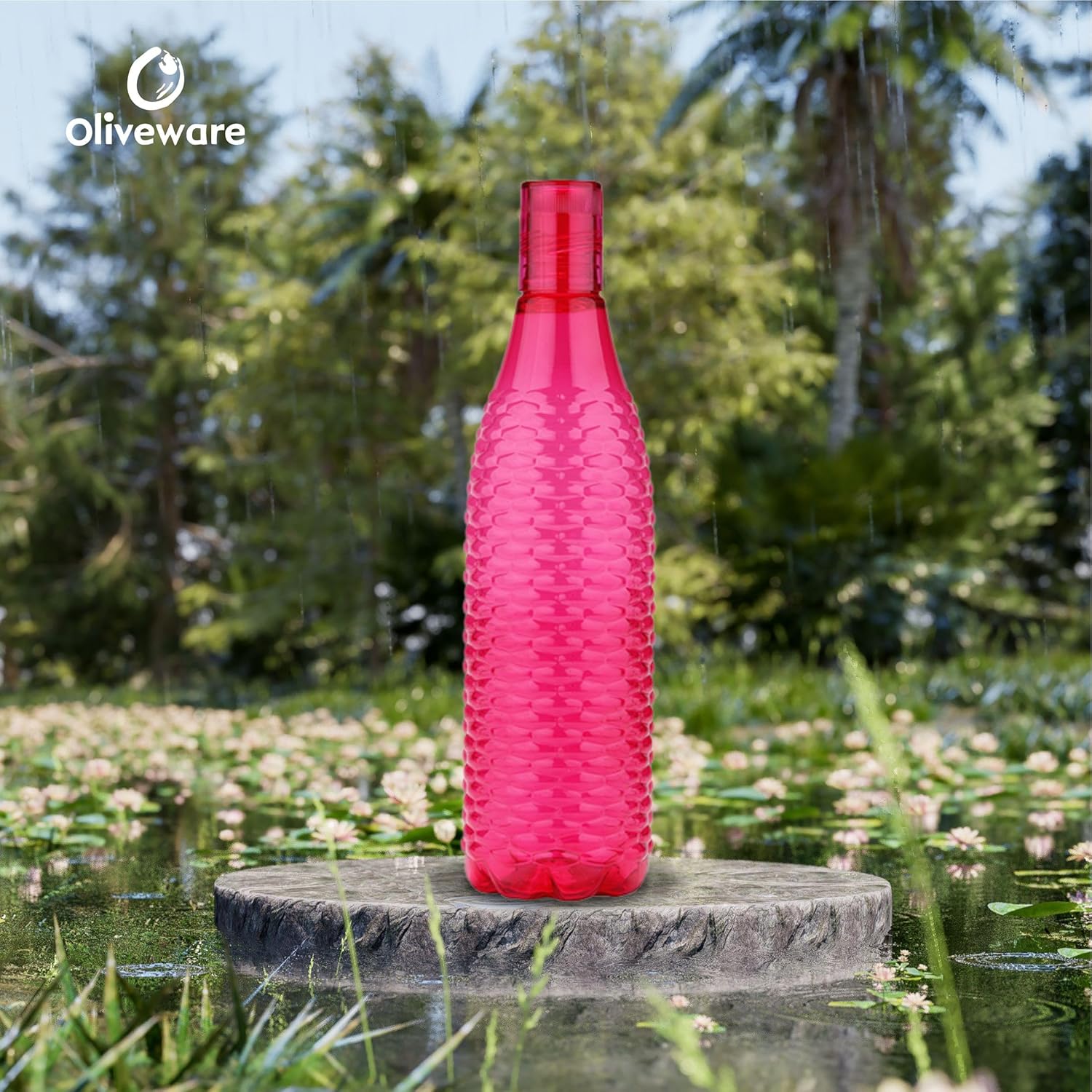 oliveware Premium Mosaic Range Plastic Water Bottle, 1L, Set of 3, Pink