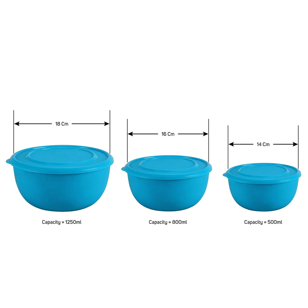 SOPL-OLIVEWARE Tulip Storage Containers, Microwave Safe & Leak Proof, Store & Serve, 3 Stainless Steel Containers with BPA Free Airtight Lid (500ml,800ml & 1250) - Blue