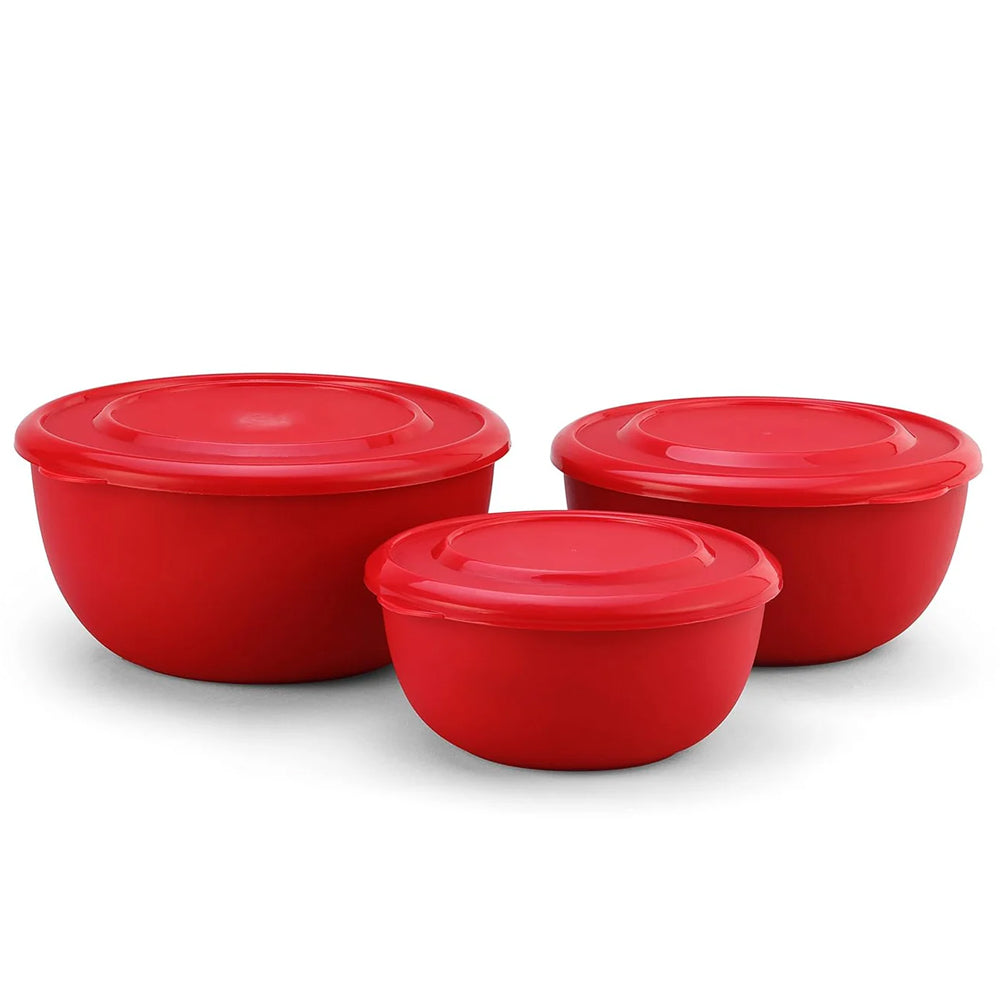 SOPL-OLIVEWARE Tulip Storage Containers, Microwave Safe & Leak Proof, Store & Serve, 3 Stainless Steel Containers with BPA Free Airtight Lid (500ml, 800ml & 1250) - Red