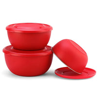 SOPL-OLIVEWARE Tulip Storage Containers, Microwave Safe & Leak Proof, Store & Serve, 3 Stainless Steel Containers with BPA Free Airtight Lid (500ml, 800ml & 1250) - Red