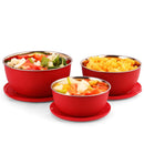 SOPL-OLIVEWARE Tulip Storage Containers, Microwave Safe & Leak Proof, Store & Serve, 3 Stainless Steel Containers with BPA Free Airtight Lid (500ml, 800ml & 1250) - Red