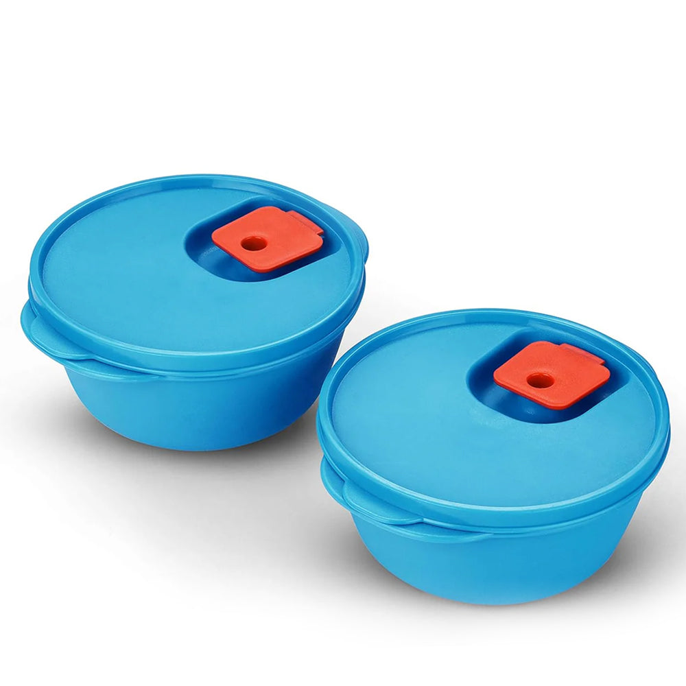 oliveware SOPL Micro Dynasty Food Storage Containers with Air Vent Lid, BPA-Free, Microwave Safe & Leak Proof, Set of 2 Big (2000ml) Each - Blue