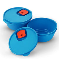 oliveware SOPL Micro Dynasty Food Storage Containers with Air Vent Lid, BPA-Free, Microwave Safe & Leak Proof, Set of 2 Big (2000ml) Each - Blue