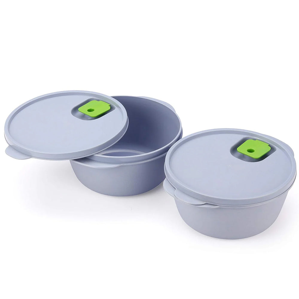oliveware Micro Dynasty Food Storage Containers with Air Vent Lid, BPA Free, Microwave & Dishwasher Safe, Set of 2 Small - (900ml, Grey)