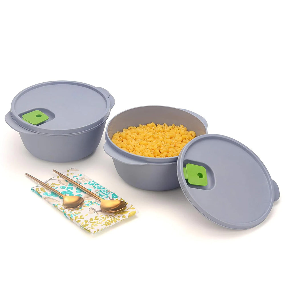 oliveware Micro Dynasty Food Storage Containers with Air Vent Lid, BPA Free, Microwave & Dishwasher Safe, Set of 2 Small - (900ml, Grey)