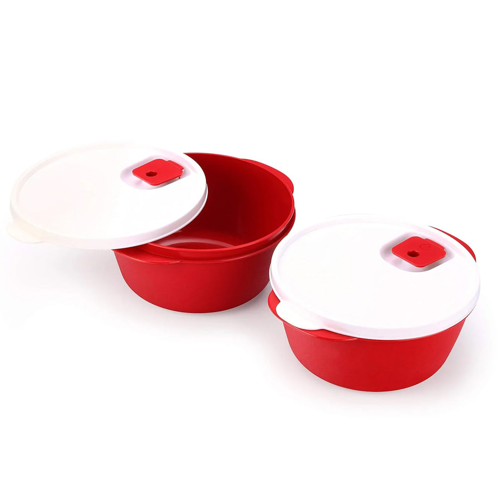 oliveware Micro Dynasty Containers with Air Vent Lid, Microwave & Dishwasher Safe, BPA Free, Store and Serve, 2 Containers (900ml) Each - Maroon