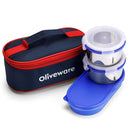 oliveware Aroma Stainless Steel Lunch Box, Leak Proof, 2 Container with BPA Free Air-Tight Lid (350ml & 350ml), Plastic Roti Box (450ml) - Blue