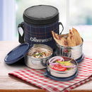 SOPL-OLIVEWARE Bliss Lunch Box, 100% Leak Proof, 3 Stainless Steel Containers with BPA Free Airtight Lids (300ml, 450 ml, 600 ml), Fabric Bag - Blue