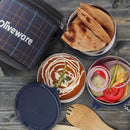 SOPL-OLIVEWARE Bliss Lunch Box, 100% Leak Proof, 3 Stainless Steel Containers with BPA Free Airtight Lids (300ml, 450 ml, 600 ml), Fabric Bag - Blue