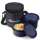 SOPL-OLIVEWARE Cleo Lunch Box, Microwave Safe & Leak Proof, 2 Inside Steel Containers with BPA Free Airtight Lids (450ml & 600ml), with Fabric Bag - Blue