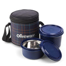 SOPL-OLIVEWARE Cleo Lunch Box, Microwave Safe & Leak Proof, 2 Inside Steel Containers with BPA Free Airtight Lids (450ml & 600ml), with Fabric Bag - Blue