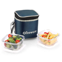 SOPL-OLIVEWARE Deluxe Glassware Lunchbox, Borosilicate Glass Containers, Microwave Safe & Leak Proof, 2 Containers with BPA Free Airtight Lid (320ml) Each - Blue