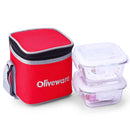 SOPL-OLIVEWARE Deluxe Glassware Lunchbox, Borosilicate Glass, Microwave & Freezer Safe, 2 containers with BPA Free Airtight Lids (320ml) - Red