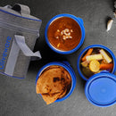 SOPL-OLIVEWARE Monarch Lunch Box with Bag, Microwave Safe & Leak Proof, 3 Inside Steel Containers & BPA Free Airtight Lids (290ml, 450ml & 450ml), Fabric Bag - Blue