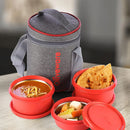 SOPL-OLIVEWARE Monarch Lunch Box, Microwave Safe & Leak Proof, 3 Inside Steel Containers with BPA Free Airtight Lids (290ml, 450ml & 450ml), Fabric Bag - Red