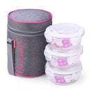 SOPL-OLIVEWARE Innox Glassware Lunchbox, Borosilicate Glass Containers, Microwave Safe & Leak Proof, 3 Containers with BPA Free Airtight Lids (400ml) Each - Pink