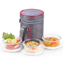 SOPL-OLIVEWARE Innox Glassware Lunchbox, Borosilicate Glass Containers, Microwave Safe & Leak Proof, 3 Containers with BPA Free Airtight Lids (400ml) Each - Red