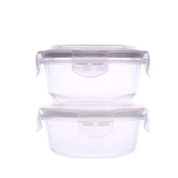 Oliveware Rio Glassware Round Lunchbox for Office | Borosilicate Glass | Microwave, Dishwasher & Freezer Safe | Set of 2 Leak Proof & Air Tight Containers | 320ml Each
