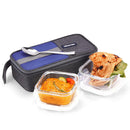 SOPL-OLIVEWARE Freshco Glassware Lunchbox, Borosilicate Glass & Microwave Proof, Safety Lock Airtight Lid, 2 Container with Steel Spoon (320ml) Each - Blue
