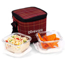 SOPL-OLIVEWARE Feast Glassware Square Lunchbox, Borosilicate Glass Containers, Microwave Safe & Leak Proof, 2 Containers with BPA Free Lids (320ml) Each - Red