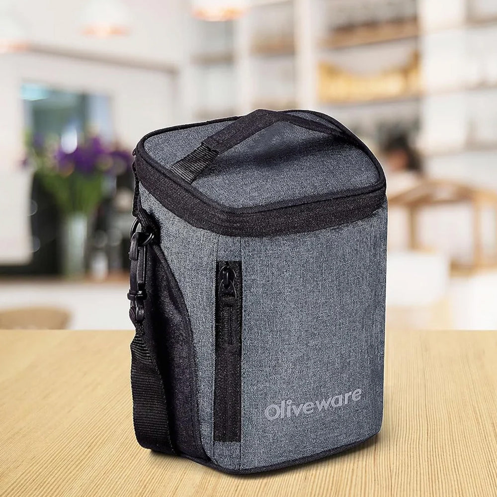 SOPL-OLIVEWARE Grace Glassware Round Lunchbox, Napkin & Steel Spoon, Borosilicate Glass & Microwave Proof, Set of 3 (400ml) - Grey