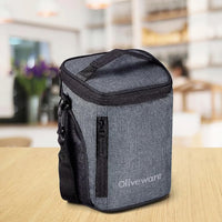 SOPL-OLIVEWARE Grace Glassware Round Lunchbox, Napkin & Steel Spoon, Borosilicate Glass & Microwave Proof, Set of 3 (400ml) - Grey