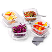 SOPL-OLIVEWARE Slick Glass Lunch Box, Borosilicate Glass Container with BPA Free Lids, Napkin & Steel Cutlery, Microwave Safe, Set of 4 (320ml) Each - Blue