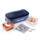 SOPL-OLIVEWARE Exotica Glass Lunch Box, Microwave Safe, Borosilicate Glass Containers with Cutlery + Napkin, Full Meal & Easy to Carry, Set of 2 (320ml)- Blue