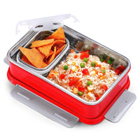 Oliveware Lunch Boxes for School Kids Girls Boys with Clip Lock|Air Tight Spill Proof|Food Grade Bpa Free Container for Childrens (Rectangle | Red)
