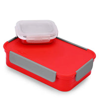 Oliveware Lunch Boxes for School Kids Girls Boys with Clip Lock|Air Tight Spill Proof|Food Grade Bpa Free Container for Childrens (Rectangle | Red)