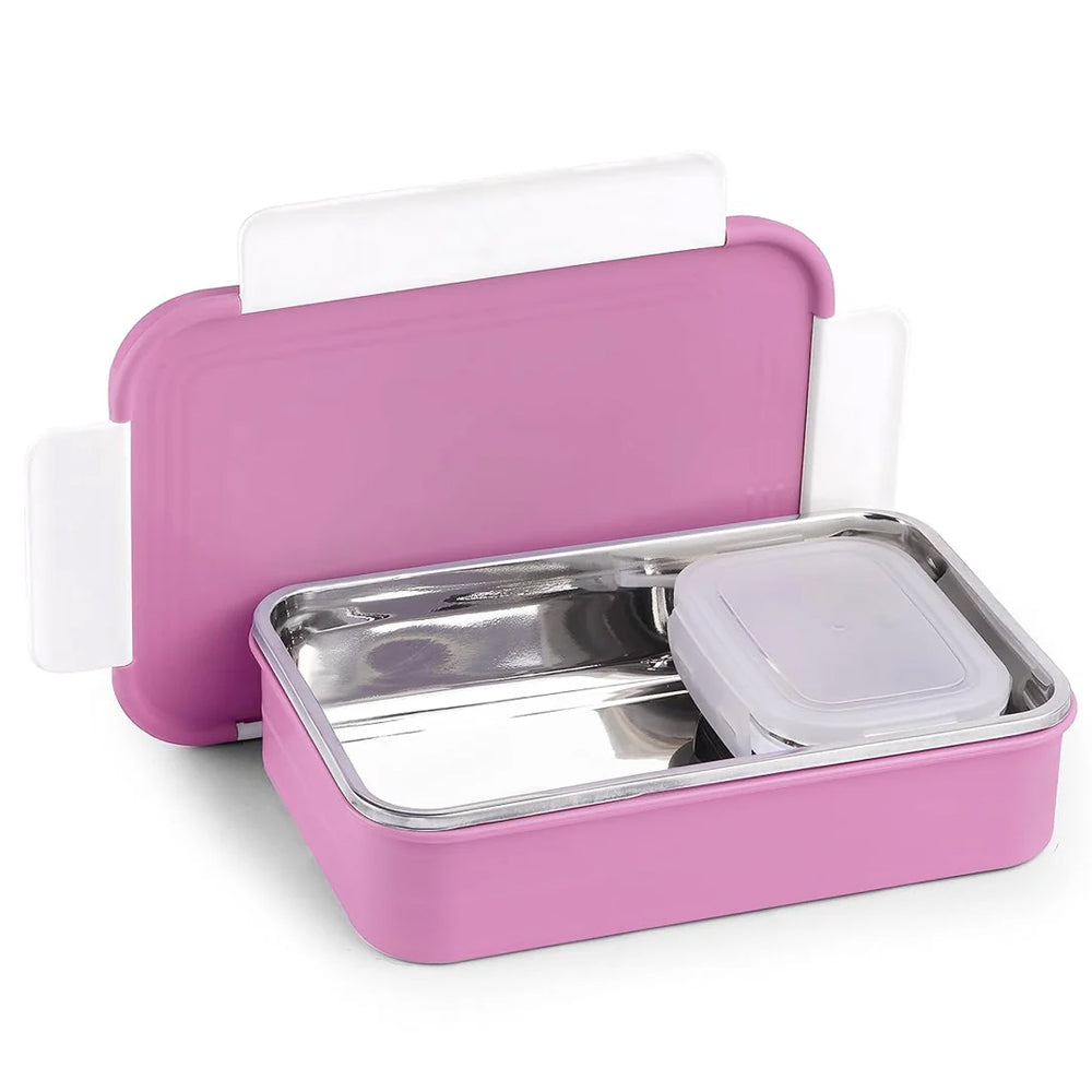 Oliveware Lunch Boxes for School Kids Girls Boys with Clip Lock|Air Tight Spill Proof|Food Grade Bpa Free Container for Childrens (Rectangle | Violet)
