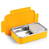 Oliveware Lunch Boxes for School Kids Girls Boys with Clip Lock|Air Tight Spill Proof|Food Grade Bpa Free Container for Childrens (Rectangle | Yellow)