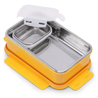 Oliveware Lunch Boxes for School Kids Girls Boys with Clip Lock|Air Tight Spill Proof|Food Grade Bpa Free Container for Childrens (Rectangle | Yellow)