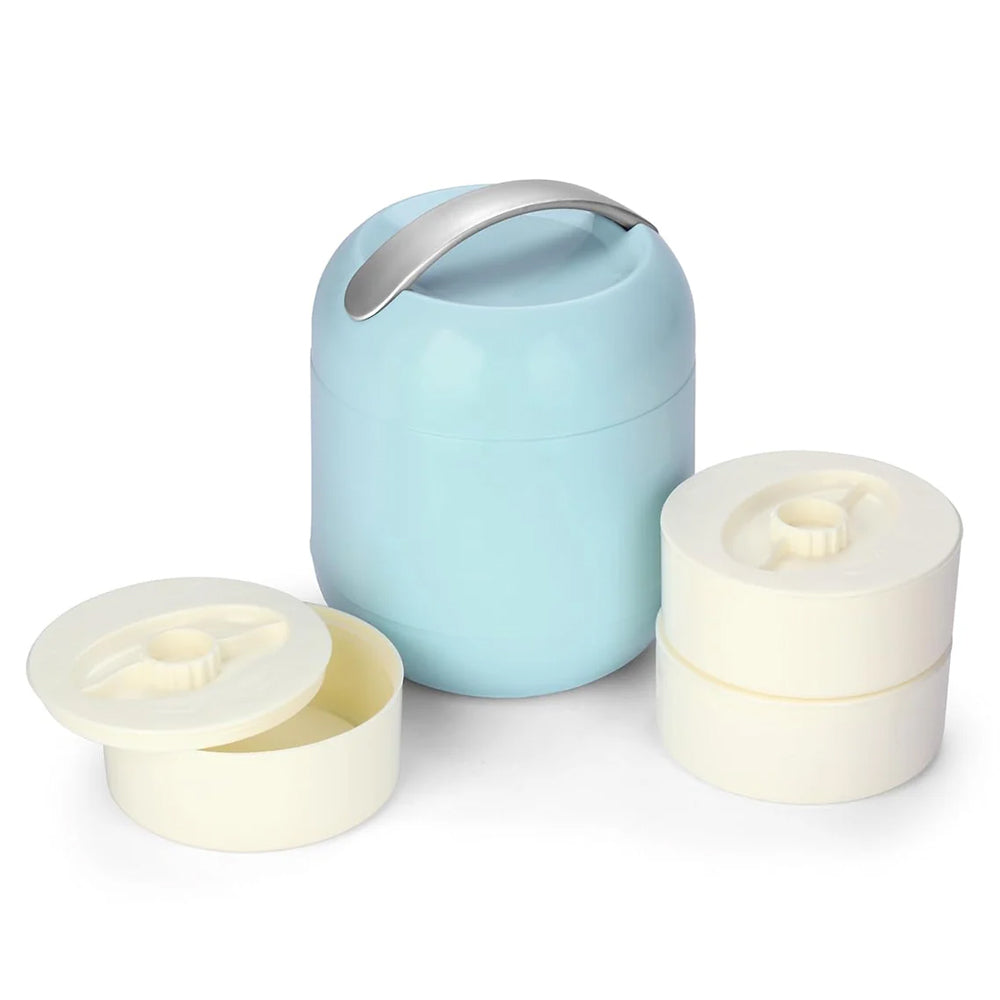 oliveware Plastic Bella Lunch Box - 3 Containers | Insulated Container | Carry Handle | Leak Proof | Complete Meal Hot Case - Blue, 300 milliliter