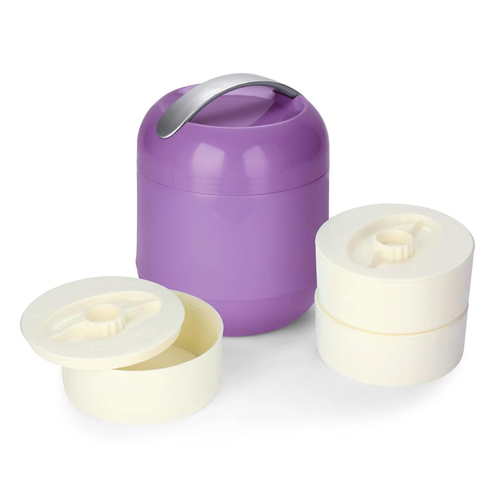 oliveware Bella Lunch Box - 3 Containers | Insulated Container | Carry Handle | Leak Proof | Complete Meal Hot Case - Violet, Plastic, 300 milliliter