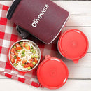 oliveware Angelic Lunch Box with Insulated Fabric Bag, Leak Proof 3 Steel Containers (2 * 450 ml, 1 * 300 ml) - Red