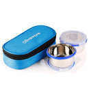 oliveware Crunch Lunch Box, 2 Stainless Steel Containers (300 ml), Leak Proof with BPA Free Air Tight Lids, Fabric Jacket - Blue