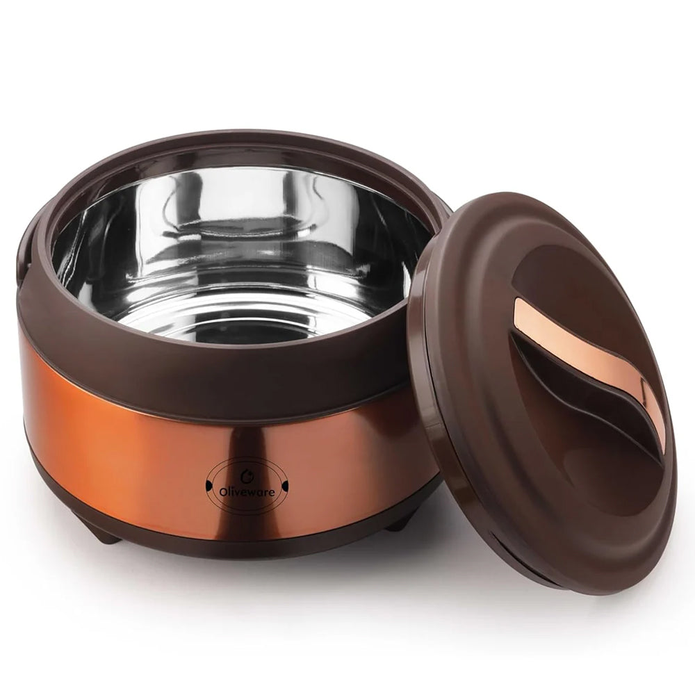 oliveware SOPL (Logo) with Device Glory Sturdy Base High Grade Classic Insulated Casserole with Insulated Lid, Stainless Steel, Easy to Carry Handle (Copper, Brown, 1200 ml)