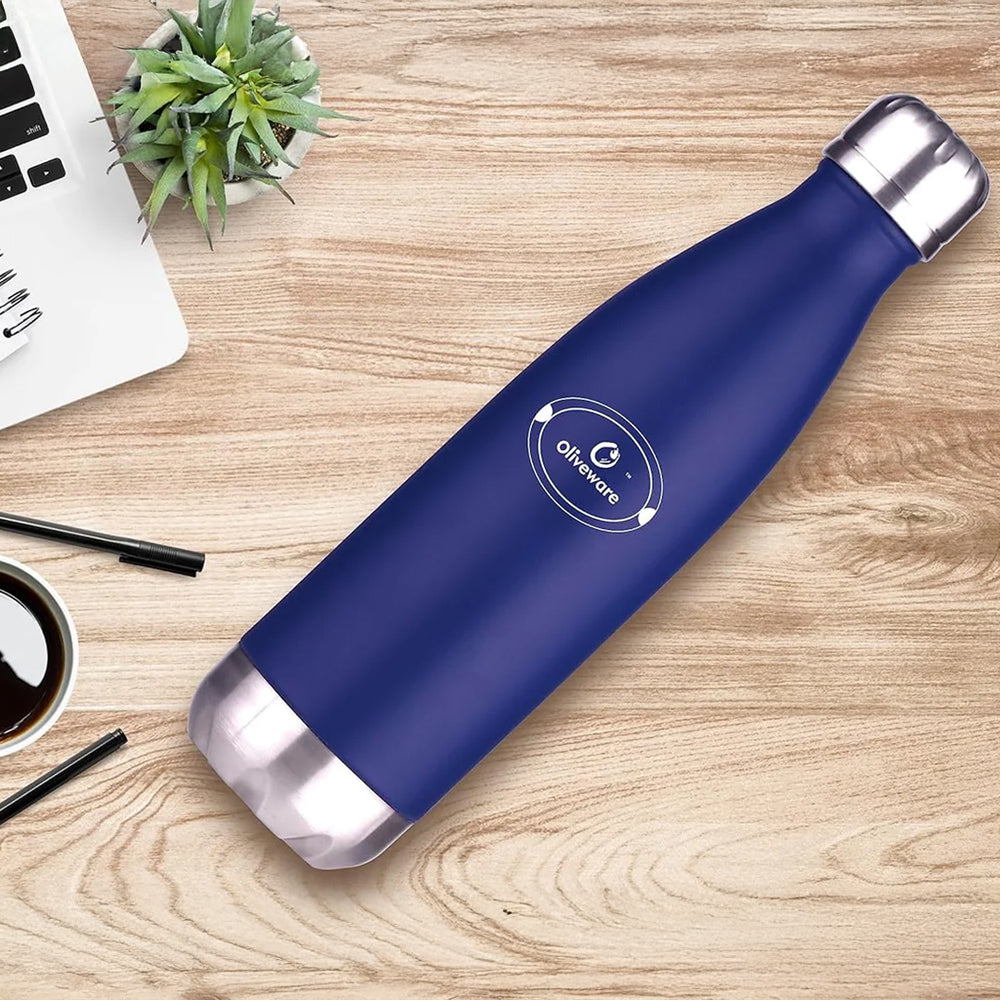 Oliveware Sigma Vaccum Bottle with Sleeve, Stainless Steel (500ml), Hot and Cold, Insulated Bottle, Fit for Indoor & Outdoors - Blue