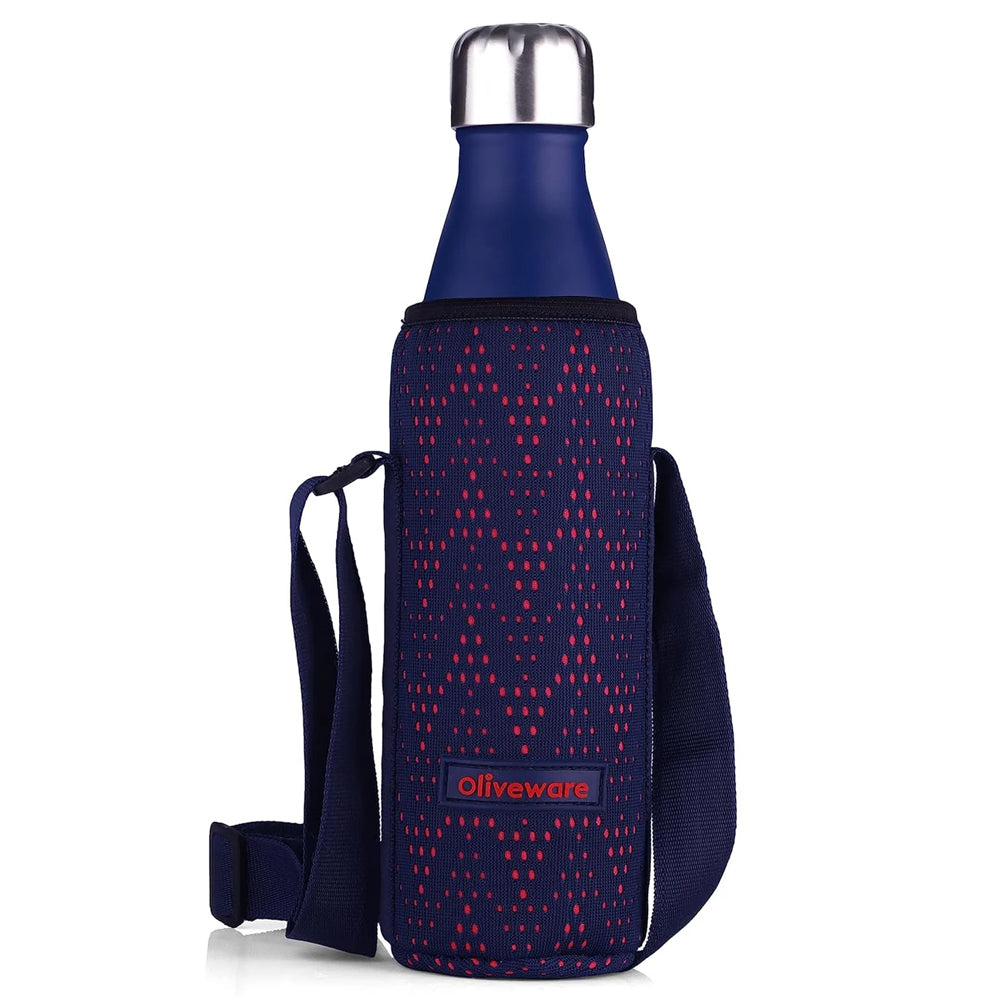 Oliveware Sigma Vaccum Bottle with Sleeve, Stainless Steel (500ml), Hot and Cold, Insulated Bottle, Fit for Indoor & Outdoors - Blue