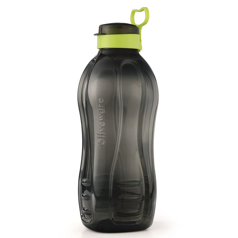 oliveware Jumbo 2 Litre Water Bottle, 100% Leak Proof, BPA Free Premium Plastic Bottle, for Home, Office & Gym, Sturdy with Holder - Pack of 1 (Black_Green)