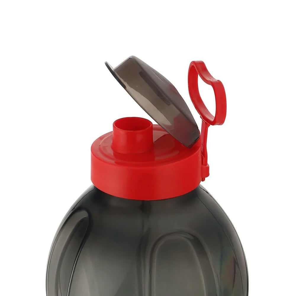 oliveware Jumbo 2 Litre Water Bottle, 100% Leak Proof, BPA Free Premium Plastic Bottle, for Home & Office, Sturdy with Holder, Pack of 1 - (Black_Red)