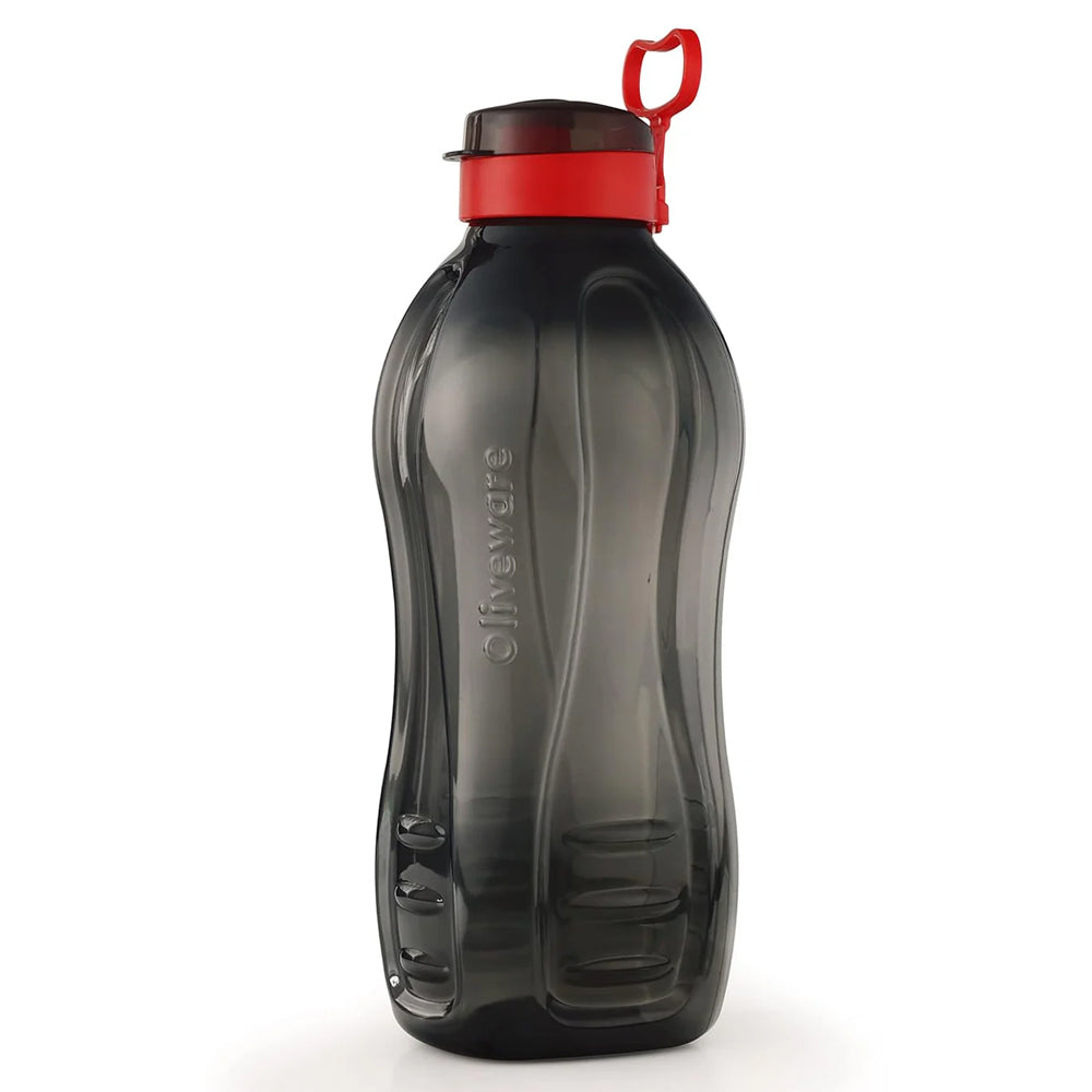 oliveware Jumbo 2 Litre Water Bottle, 100% Leak Proof, BPA Free Premium Plastic Bottle, for Home & Office, Sturdy with Holder, Pack of 1 - (Black_Red)