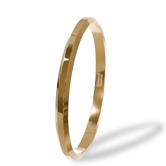 Gold Round Flat Punjabi Stainless Kada For Everyday Wear