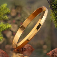 Gold Round Flat Punjabi Stainless Kada For Everyday Wear