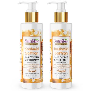 NutriGlow Kashmiri Saffron Sunscreen 50 PA+++ | for Non-Greasy, Anti-Aging Skin| Tan Treatment with Broad Spectrum| Paraben and Sulphate Free| for All Skin Type| Pack of 2,100 ml each