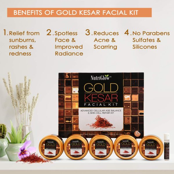 NutriGlow Gold Kesar Facial Kit (260 gm) & Bleach Cream (43gm) For Bright Nourishing Skin, Lighten Facial Hair, No Paraben & Sulphate, Pack of 2 - Image 4