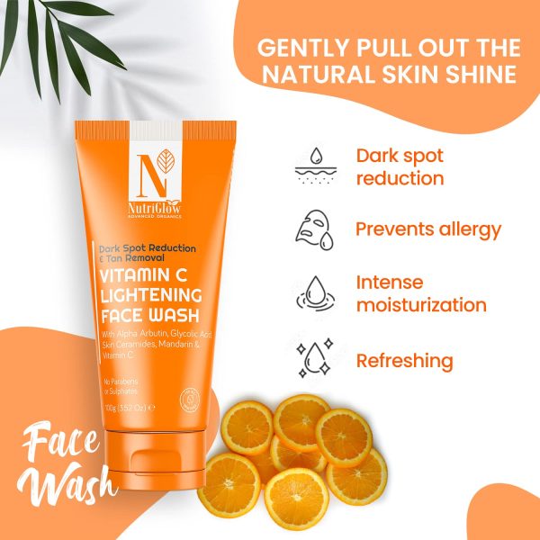 NutriGlow Advanced Organics Vitamin C Face Wash (100gm) Vitamin C Sunscreen SPF 50(100gm) for Tan Free Glow - Combo Pack of 2 - Image 2
